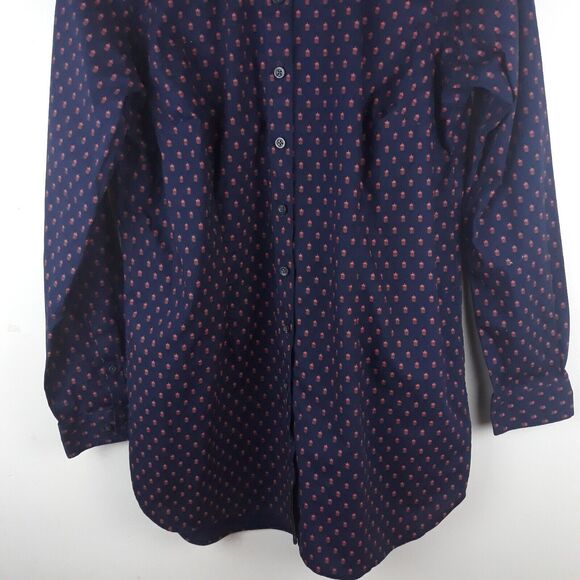 Duluth Trading Button Up Tunic Women Med. Navy Blue Pink Pineapple Print - Picture 5 of 12